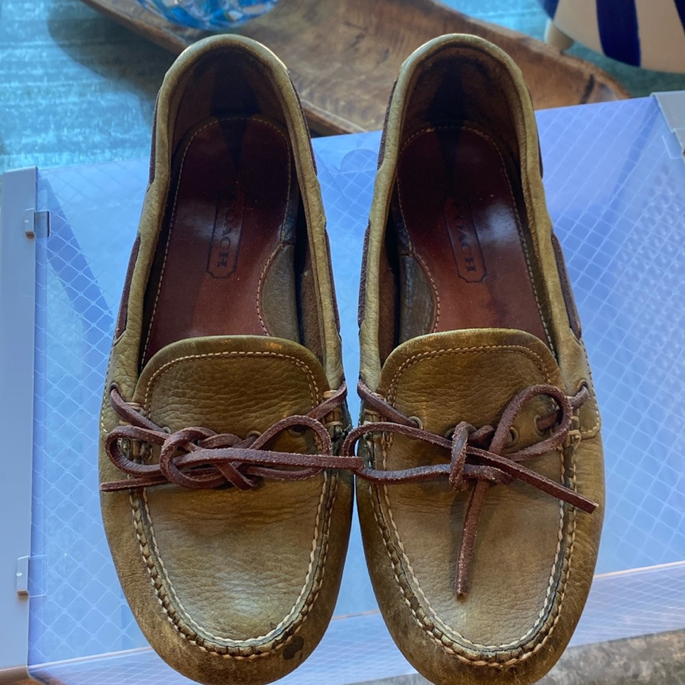 Vintage leather, Coach moccasins olive green size 8